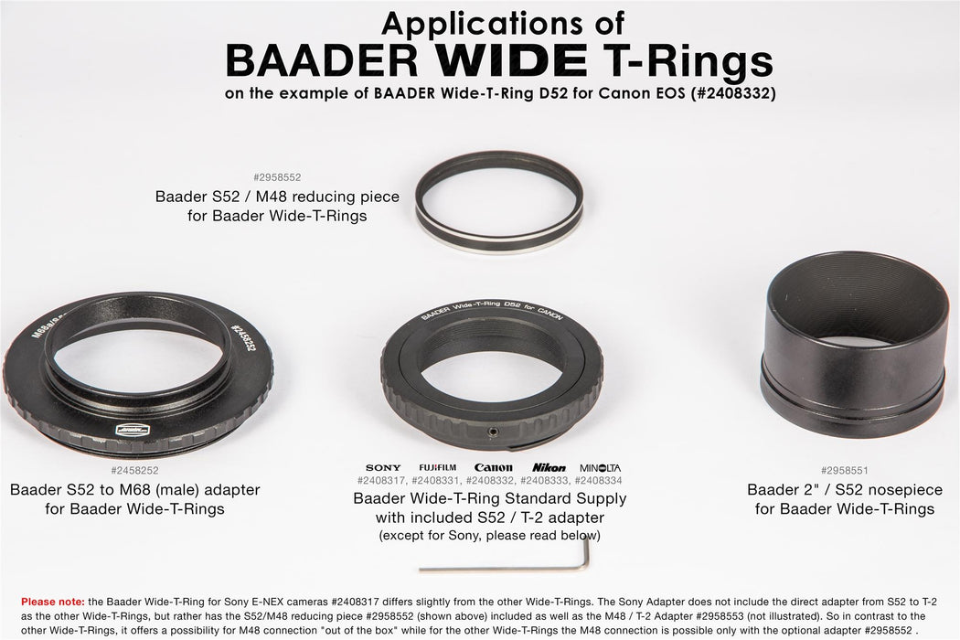 Baader Wide-T-Ring Sony E/NEX Bayonet with D52i/M48 to T-2 and S52