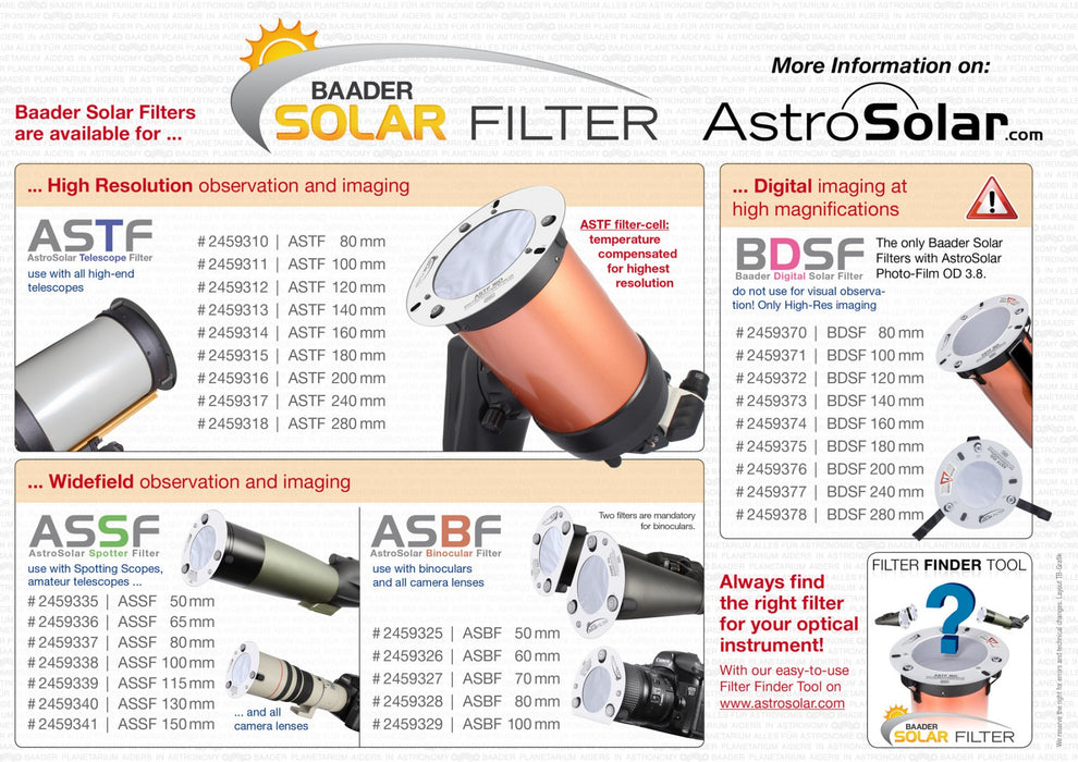 BDSF: OD 3.8 Baader Digital Solar Filter (80mm - 280mm)
