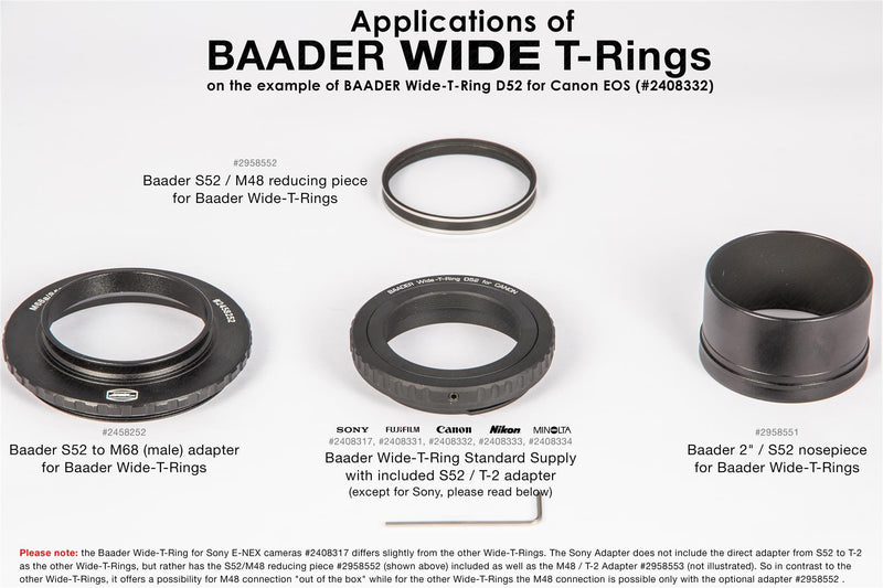 Baader Wide-T-Ring Sony Alpha and Minolta Maxxum with D52i to T-2 and S52