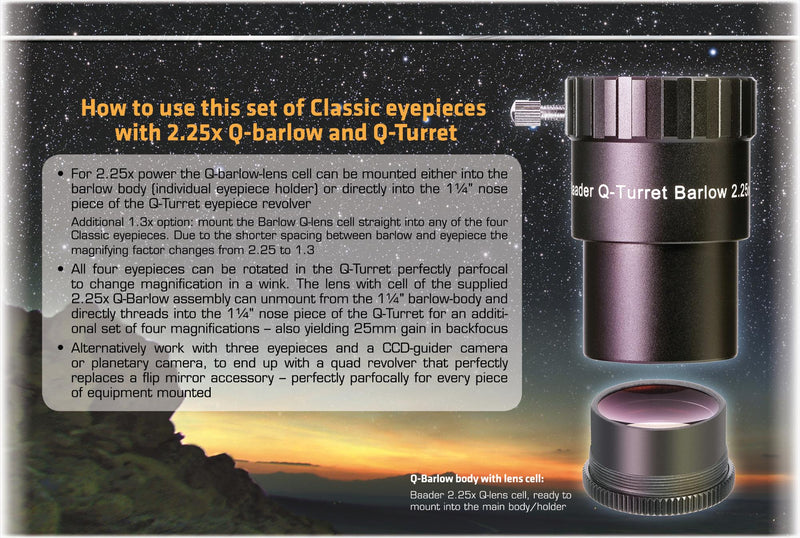 Baader Q-Turret Eyepiece Set (Eyepiece Revolver, 4x Classic Ortho, 1x Q-Barlow 2.25x)