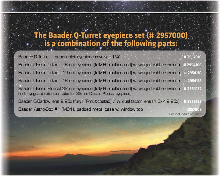 Baader Q-Turret Eyepiece Set (Eyepiece Revolver, 4x Classic Ortho, 1x Q-Barlow 2.25x)