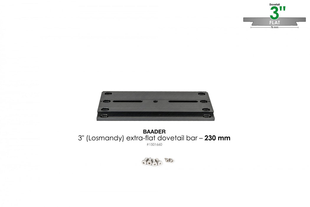 Baader 3" Losmandy Dovetail Bar, flat 230mm – fits Baader 3" Dovetail Clamps