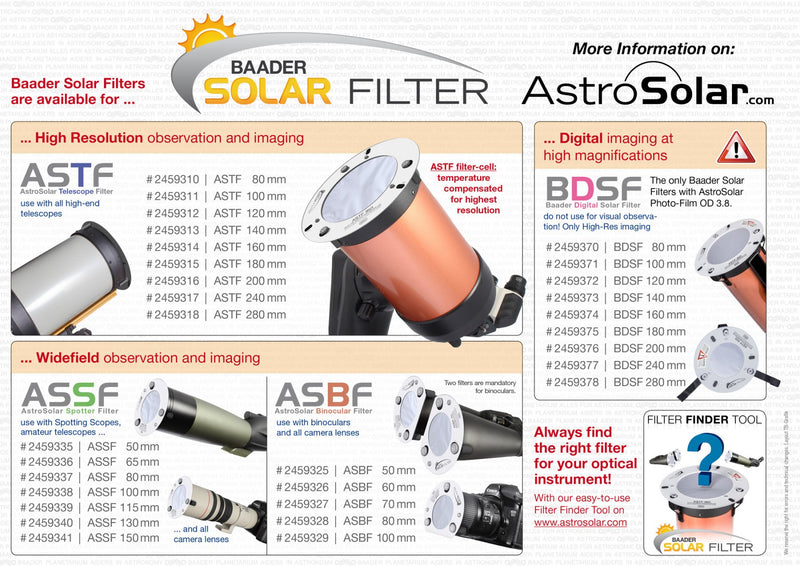 ASTF: AstroSolar Telescope Filter OD 5.0 (80mm- 280mm)