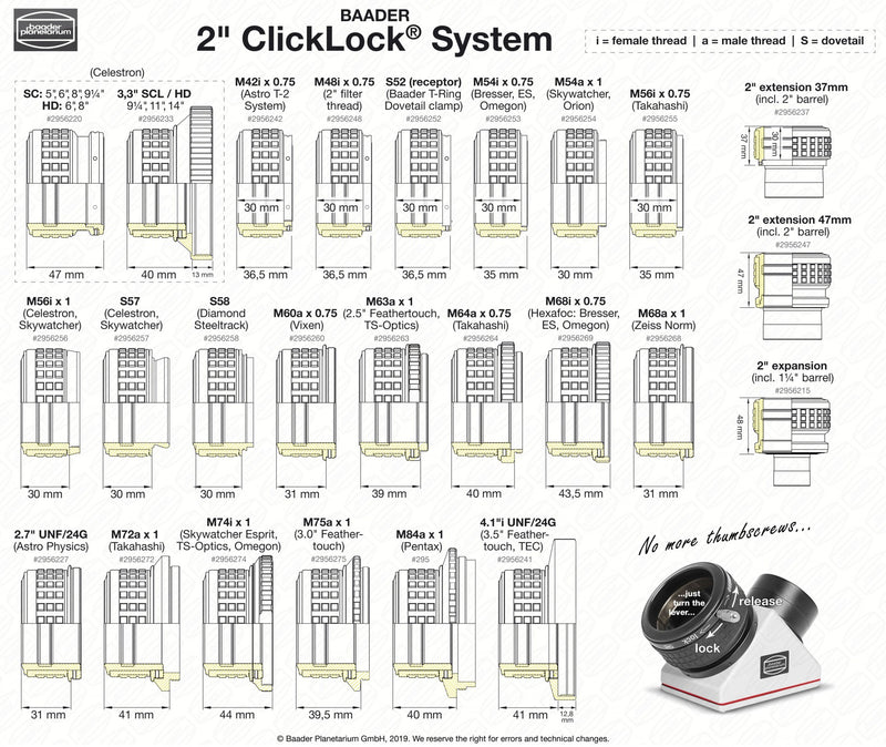 Baader 2" ClickLock eyepiece clamps (from T-2 to 4,1")