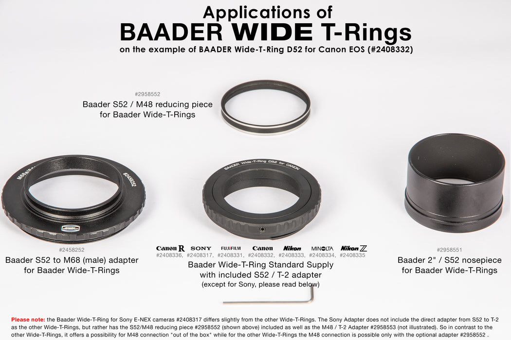 Baader Wide-T-Ring Sony Alpha and Minolta Maxxum with D52i to T-2 and S52